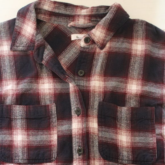 Boyfriend Flannel Plaid Button Down (Navy, Burgundy, White) - Picture 4 of 6